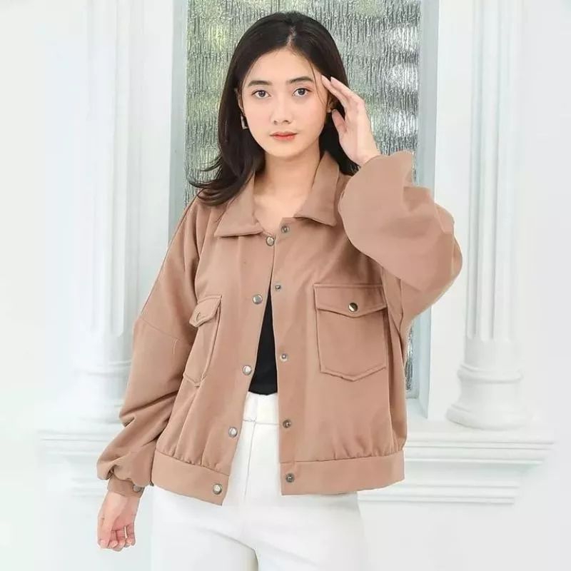 VANESHA JAKET CROP CRINKLE AIRFLOW//ATASAN CROP WANITA SAKU DUA