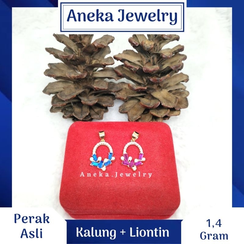 Kalung Milano Kaca + Liontin Oval Full Mata Variasi, Sepuh Emas Putih/Kuning, Perak 925