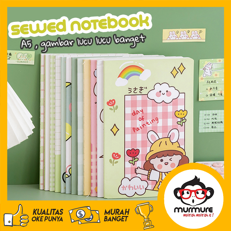 MURMURE | NOTEBOOK BUKU TULIS CATATAN A5 MOTIF KARTUN LUCU A5 SEWED