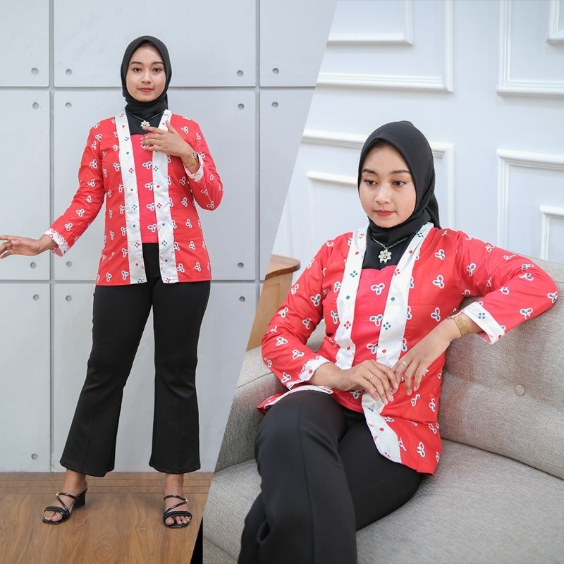 Blus Kutubaru Jumputan Merah Putih - Naira Batik