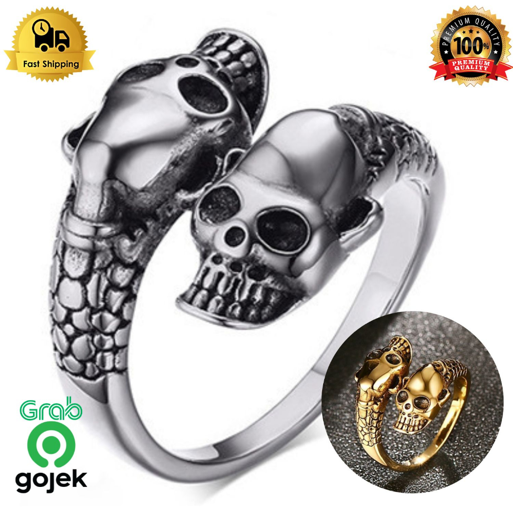Cincin Silver Gold Tengkorak Terbuka Pria Skull Men Ring Signet C138