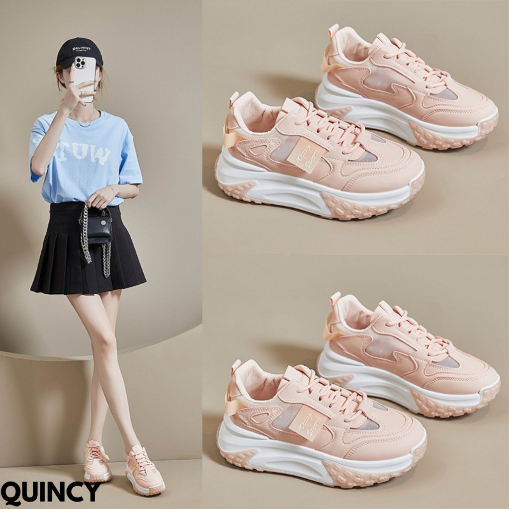 SEPATU SNEAKERS WANITA HIGHCUT KEREN NYAMAN BAGUS BAHAN PU IMPORT QUINCY