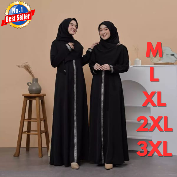 Abaya Hitam Polos Jetblack Turkey Modern Baju Gamis Hitam Polos Wanita Remaja Size M L XL 2XL 3XL Ba