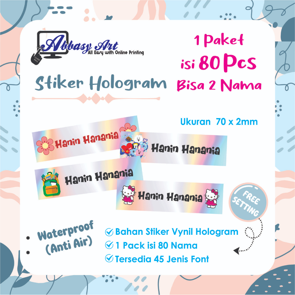 

Stiker Nama Hologram / Stiker Nama Anak / Stiker Waterproof