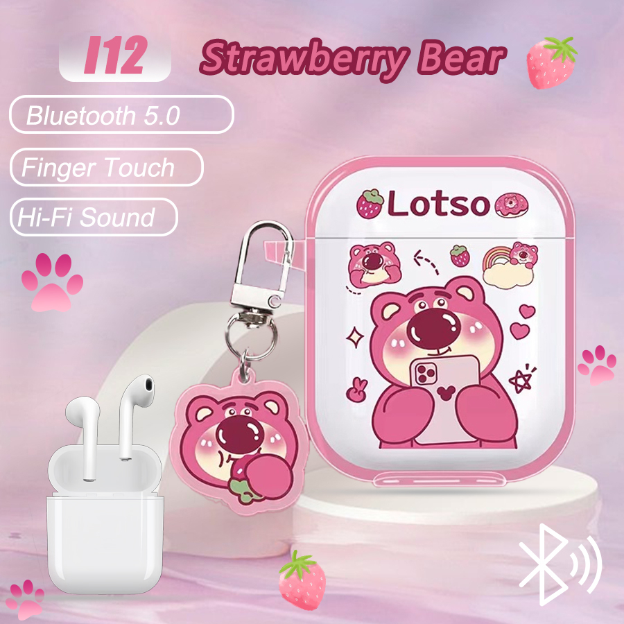 MOCHO Headset Bluetooth inpods 12 TWS Earphone True Wireless Stereo HIFI Sentuh Earbud i12 Dengan TPU Casing Kartun Lucu Transparan Untuk Xiaomi Huawei OPPO VIVO