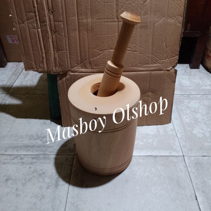 Lumpang Kayu+Tutup / Alu Tumbukan Rujak Tumbuk Bumbu / Diameter 22 cm