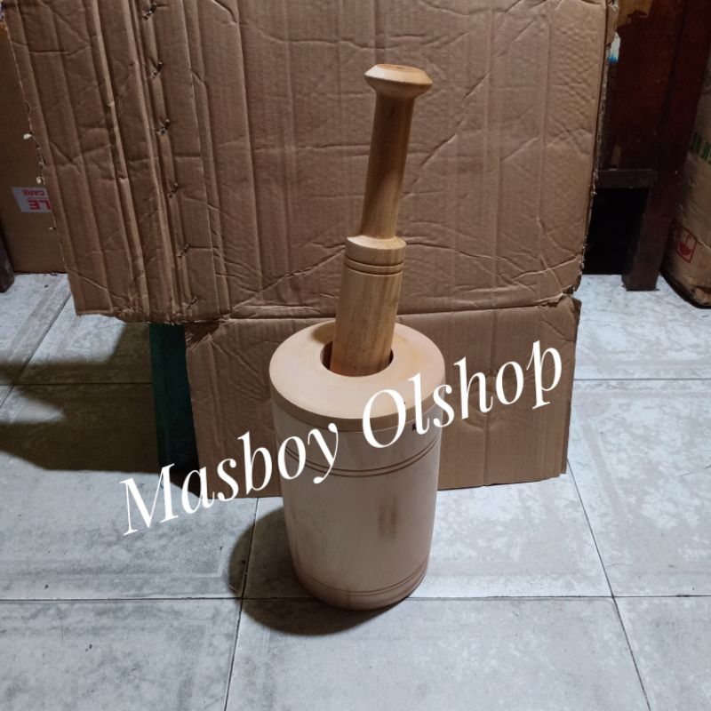 Lumpang Kayu+Tutup / Alu Tumbukan Rujak Tumbuk Bumbu / Diameter 17 cm