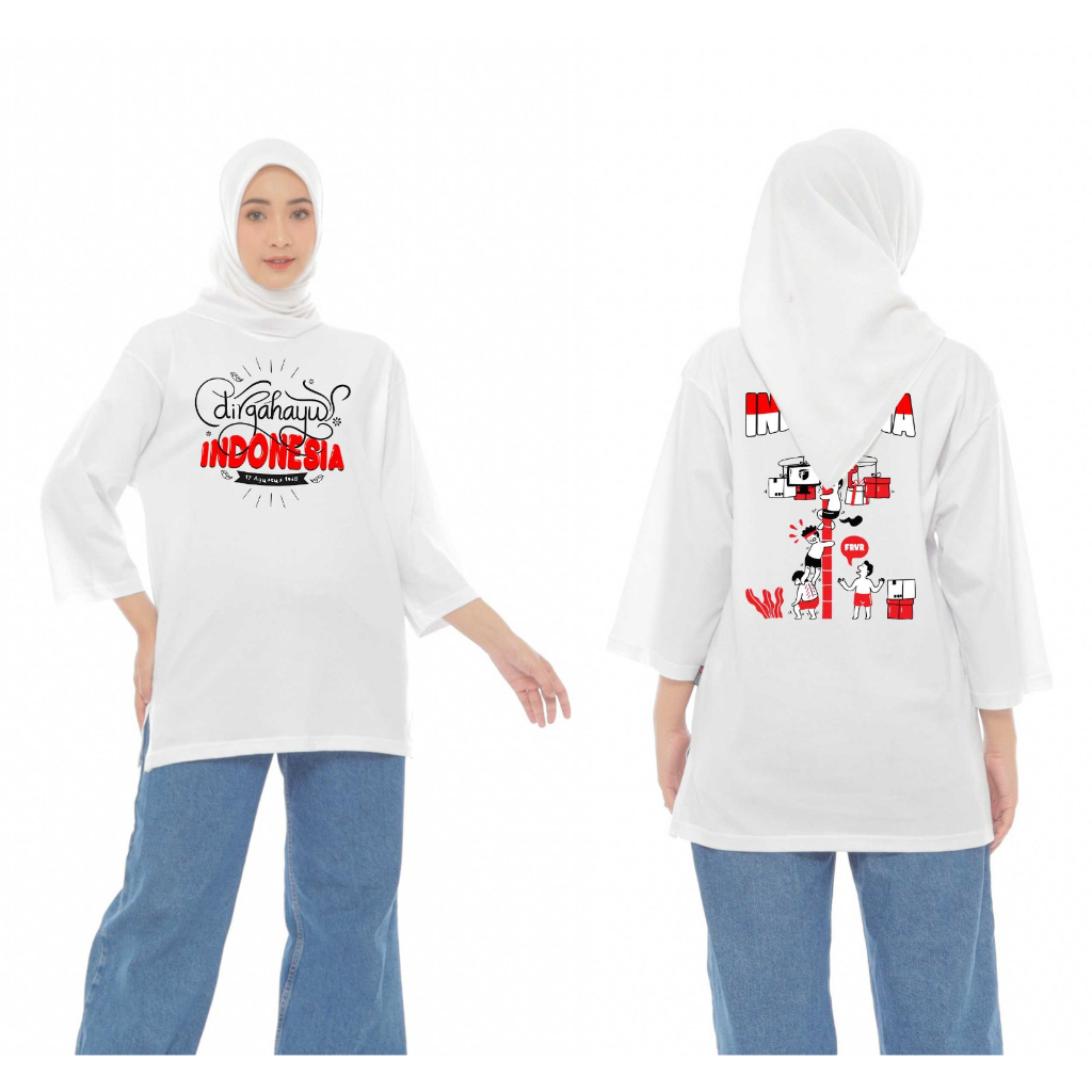 Kaos Oversized Edisi HUT RI Baju Atasan Wanita 7/8 Terbaru Forever