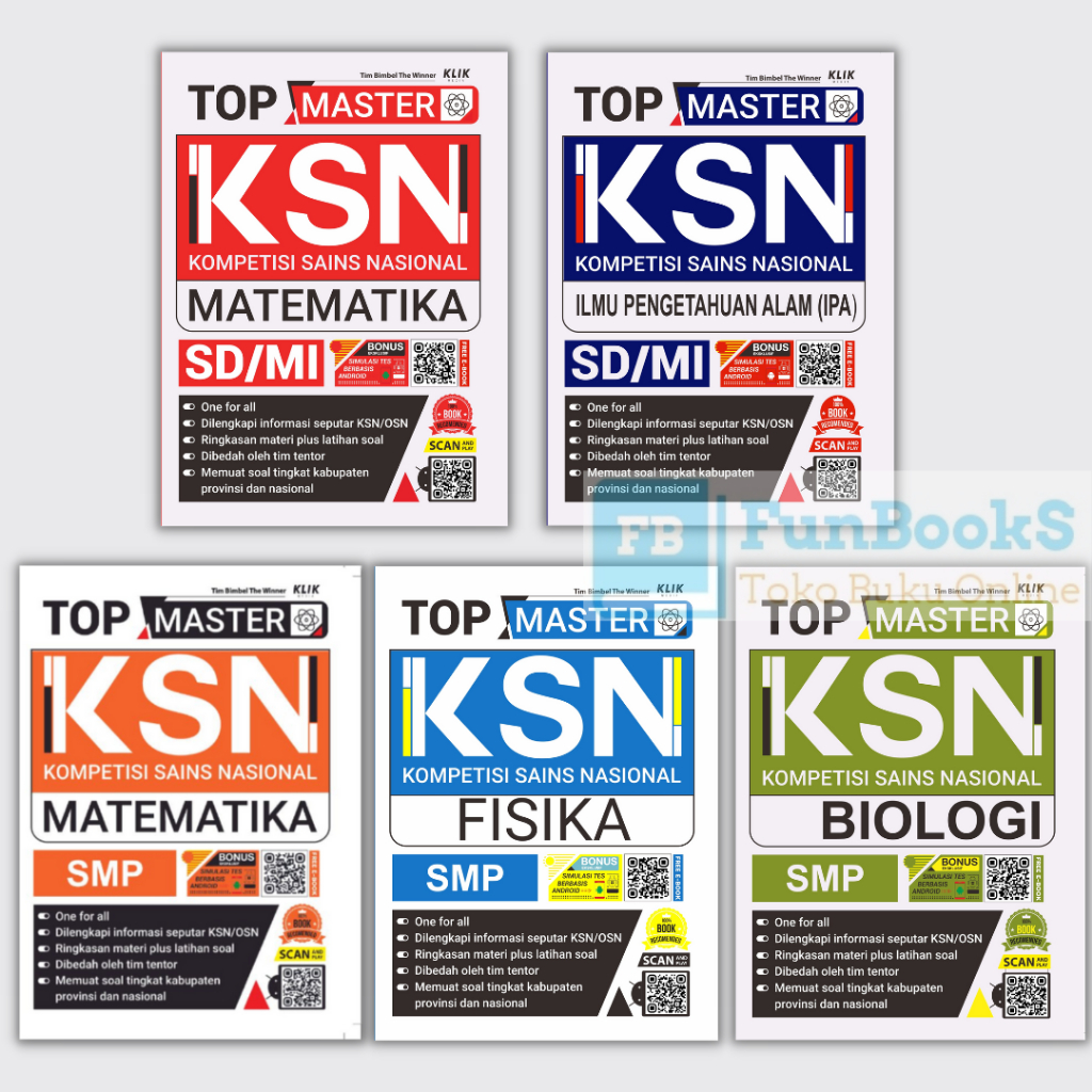 Buku Seri KSN - TOP MASTER KSN Matematika SD, IPA SD, Matematika SMP, Fisika SMP, Biologi SMP
