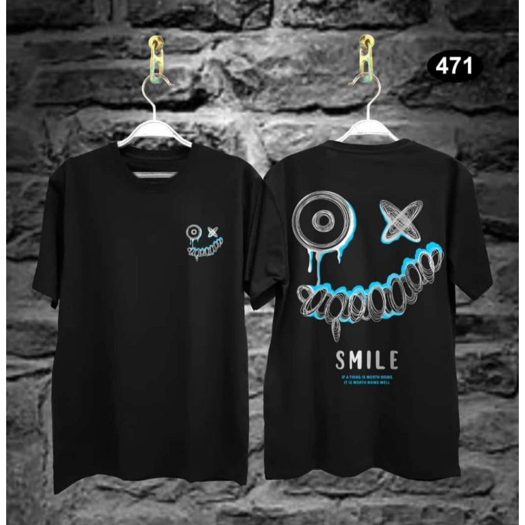 BAJU KAOS DISTRO T-SHIRT SMILE NO LIMIT / KAOS BERMOTIF FAKE SMILE/KAOS JAPAN CATTON COMBED 30 S / B