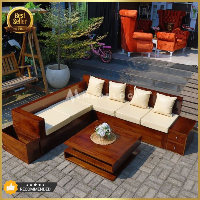 KURSI TAMU SUDUT BOX KAYU JATI / KURSI TAMU MINIMALIS / KURSI TAMU KAYU JATI