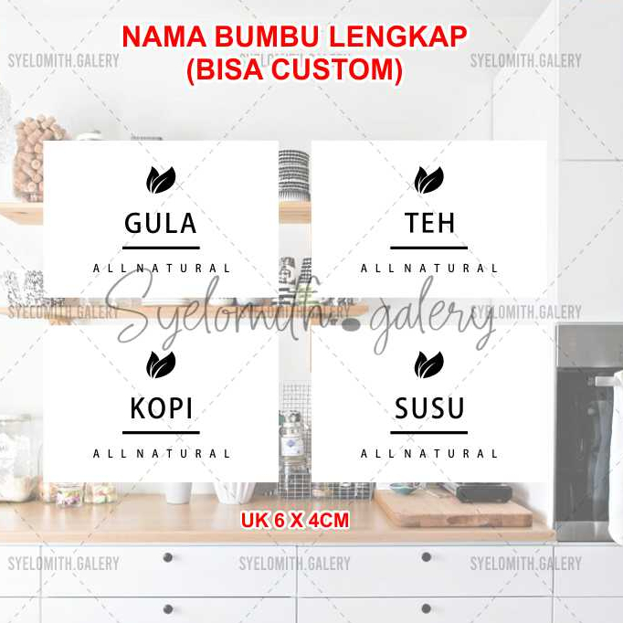TERLENGKAP STIKER BUMBU DAPUR BISA REQUEST / CUSTOM - Stiker Bumbu All Natural 6x4cm ABJAD K-T