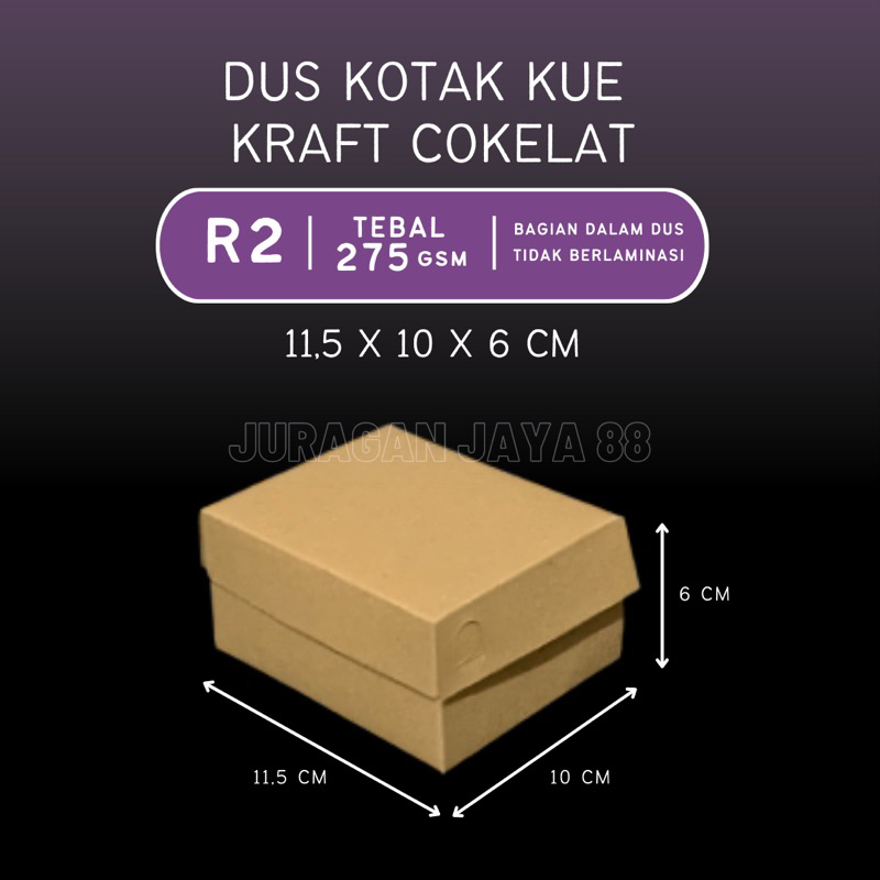 

Dus Kotak Kue / Kotak Kue Mini R2KA ukuran 11.5 x 10 x 6 cm Kraft Cokelat Ketebalan 275 gsm | Kotak Nasi / Kotak Kue R2 Kotak Kue Basah Tempat Kue Kering