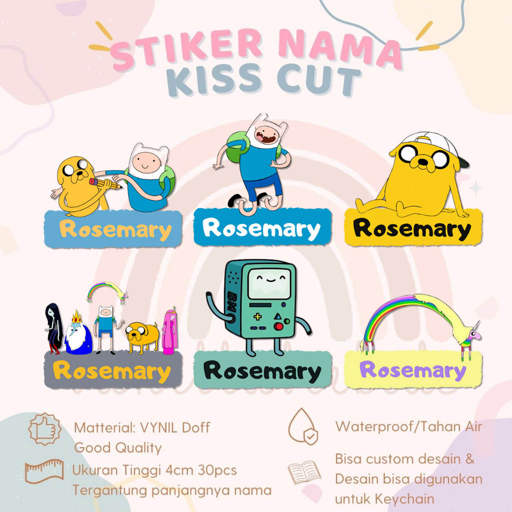 

Stiker Kiss Cut ADVENTURE TIME Stiker Label Nama Waterproof Tahan Air