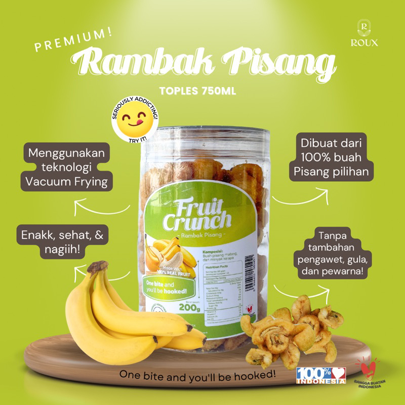 

FRUIT CRUNCH RAMBAK BUAH PISANG PREMIUM TOPLES 750ml ENAK SEHAT HEALTHY SNACK MANIS TANPA GULA TAMBAHAN