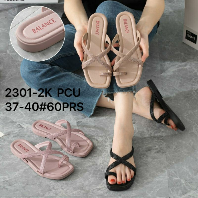 2301-2K Original Sandal Balance Jepit Selop Jempol Tali Silang Gliter Wanita Terbaru Karet Jelly Imp