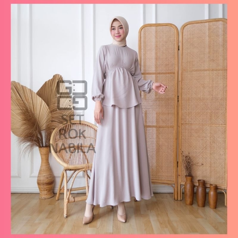 set rok Nabila- abu denim fashion wanita-pakaian wanita-setelan rok