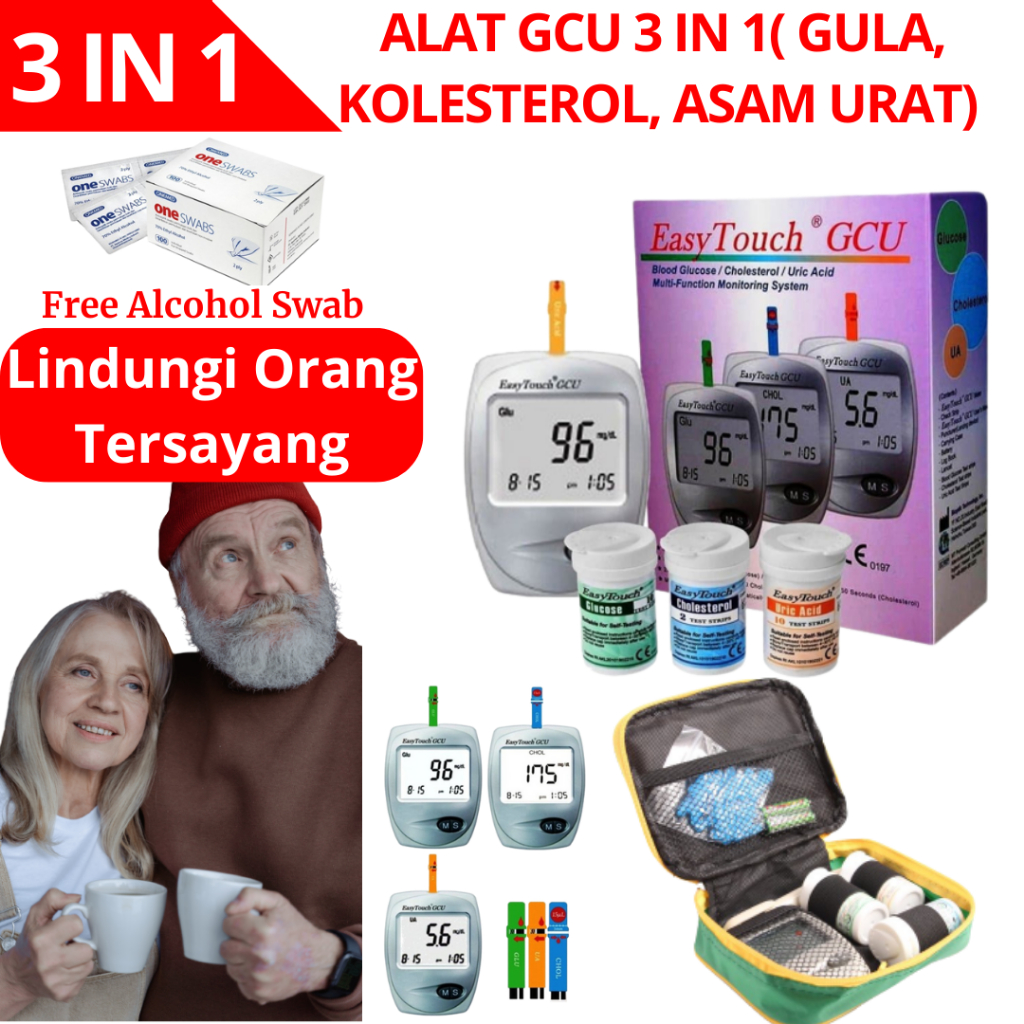 Alat Test Darah Easy Touch GCU 3 In 1 / Alat Cek Darah Digital / Alat Cek Gula Darah