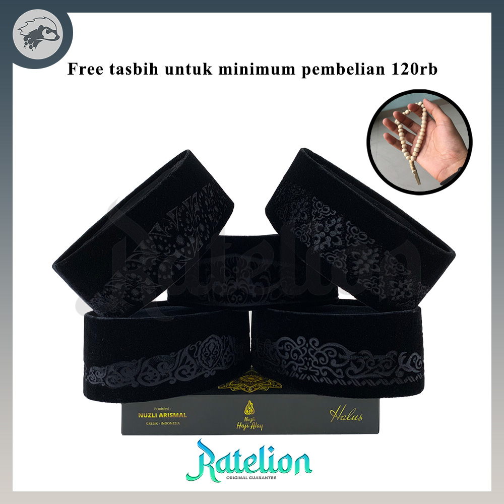 Songkok Premium HAJI ALAY LASER AC Tinggi 9 Cm Peci Sholat Pria Dewasa Hitam Motif Kopiah Shalat Ana