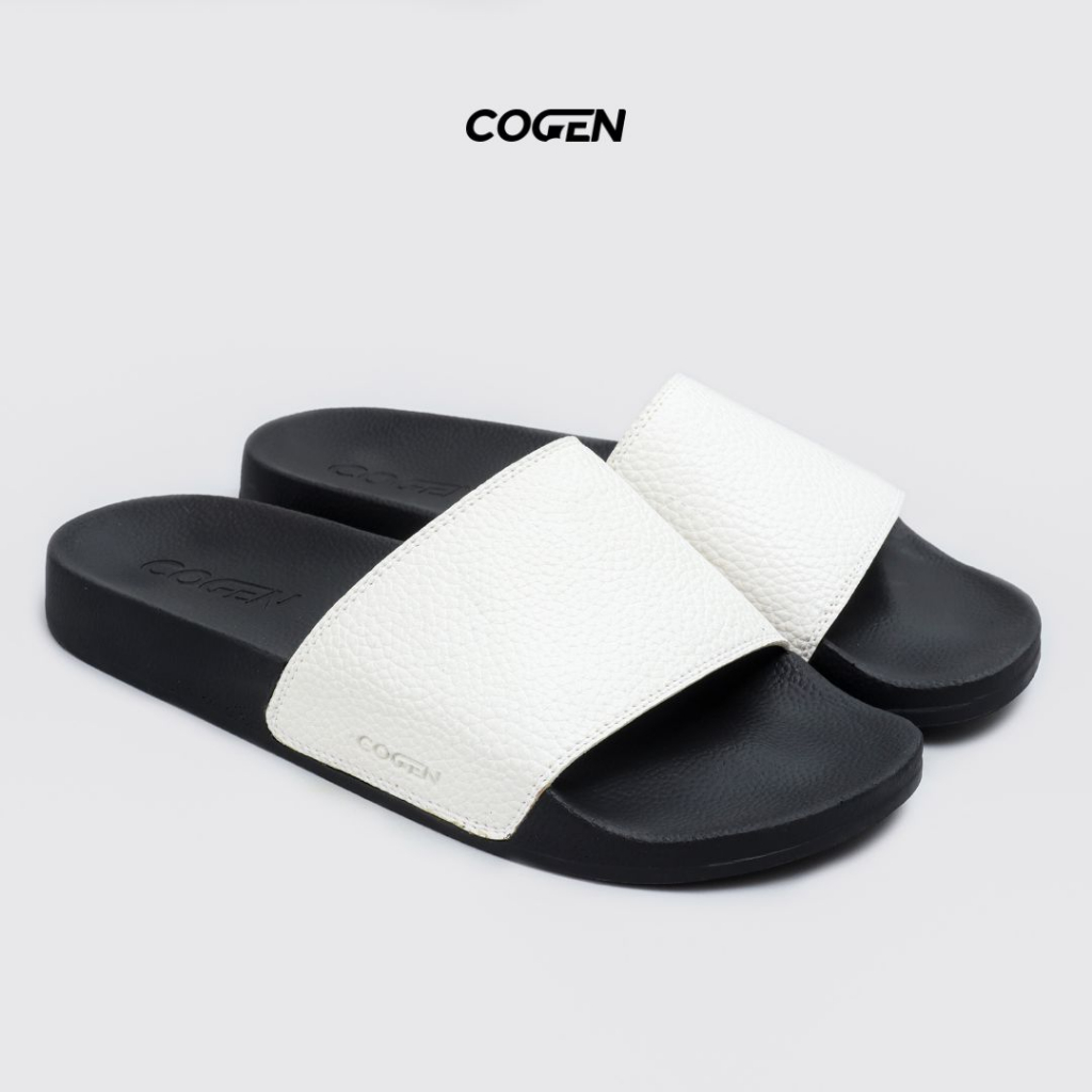 Cogen Sandal Slip on Sendal Kulit Pria White Putih Basic