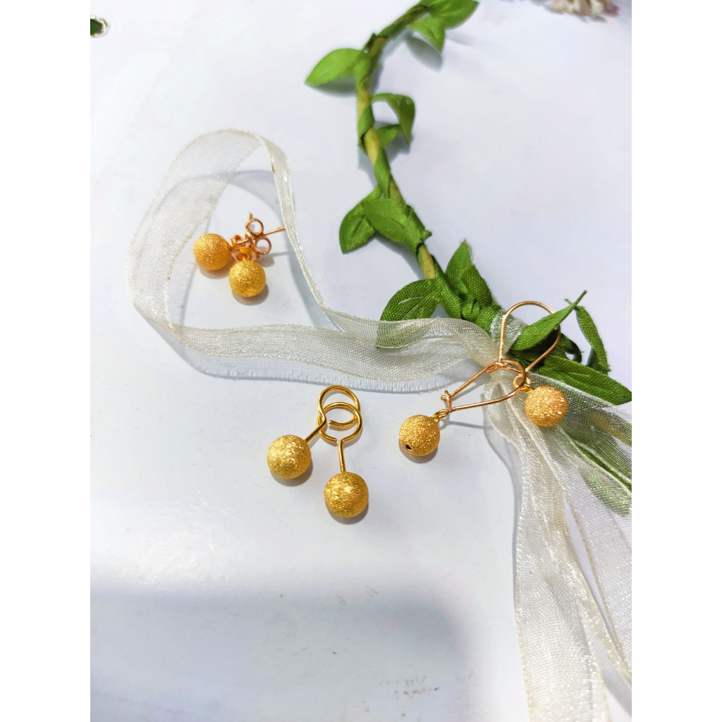 anting /giwang bola pasir ukir emas asli 8k