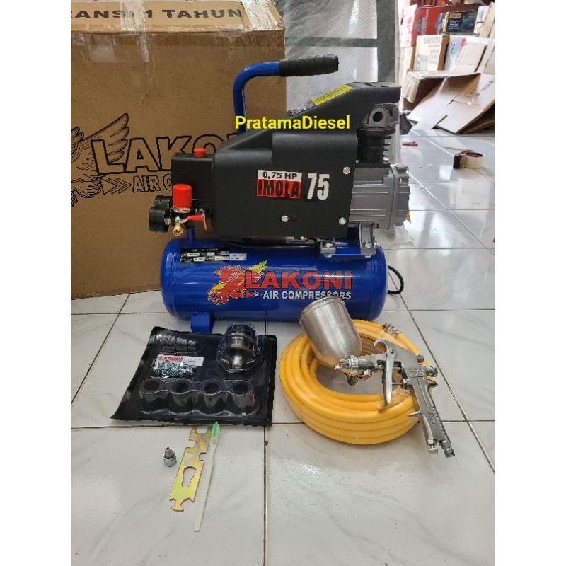 paket kompresor listrik Lakoni imola 75+spraygun f75+slang paket10mtr
