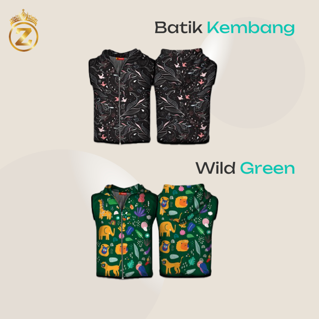 Queenzie Rompi Full Printing Motif Hijau Unisx Vest Hoodie Olahraga Sepeda Unik Bahan Jersey Berkual