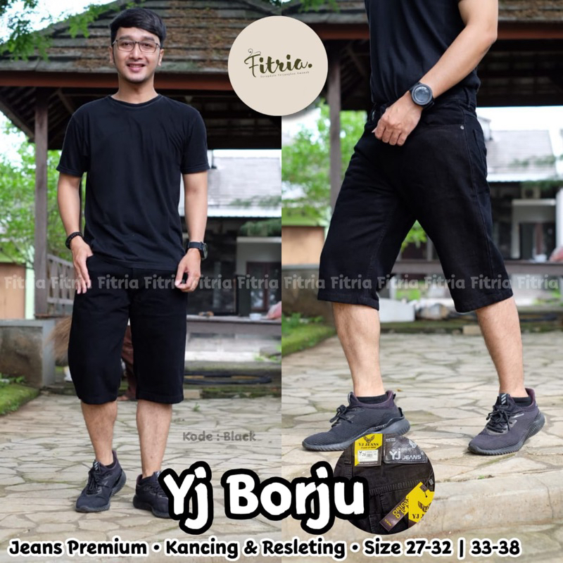 Yj Celana Pendek Pria Jeans Kancing Hitam Lembut 27-39