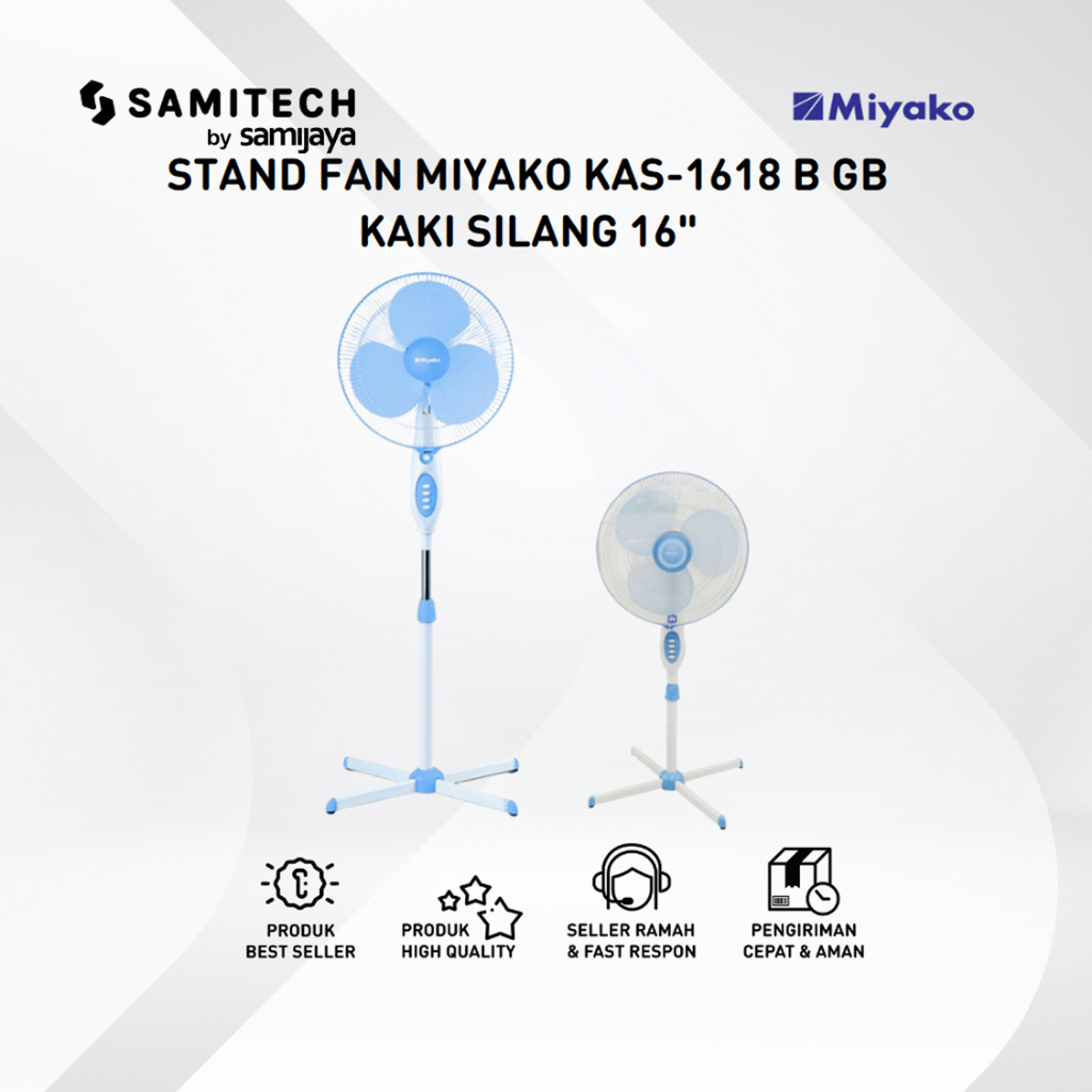 KIPAS ANGIN BERDIRI STAND FAN MIYAKO KAS-1618B GB / KAS 1618B / KAS 1618 B BESI  KAKI SILANG BERGARANSI