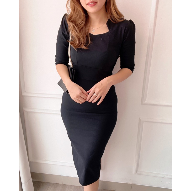 HERFIT dress amelya / 9393 dress pesta formal wanita mini midi gaun simple casual pendek hitam konda