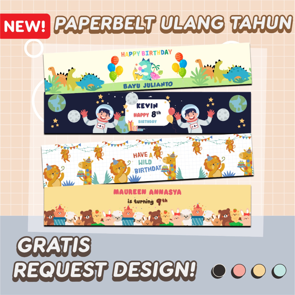 

Paper Belt Ulang Tahun Anak Souvenir Bento Custom | Label Bento Ulang Tahun Anak | Bento Roller Label Pengikat Makanan