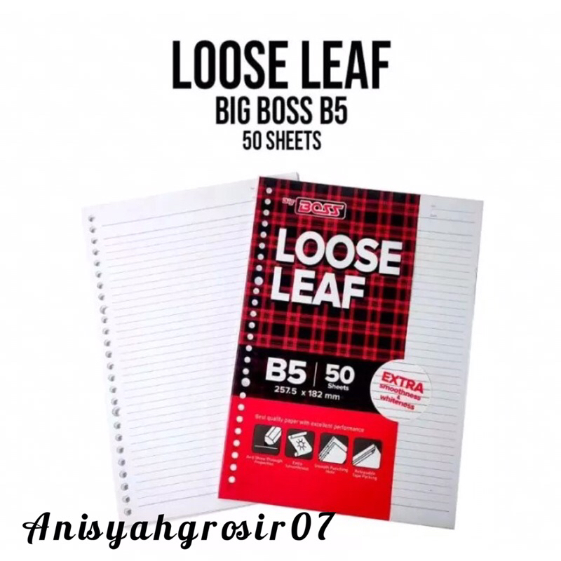 

Kertas binder Loose Leaf Big Boss B5 50s 50 lembar