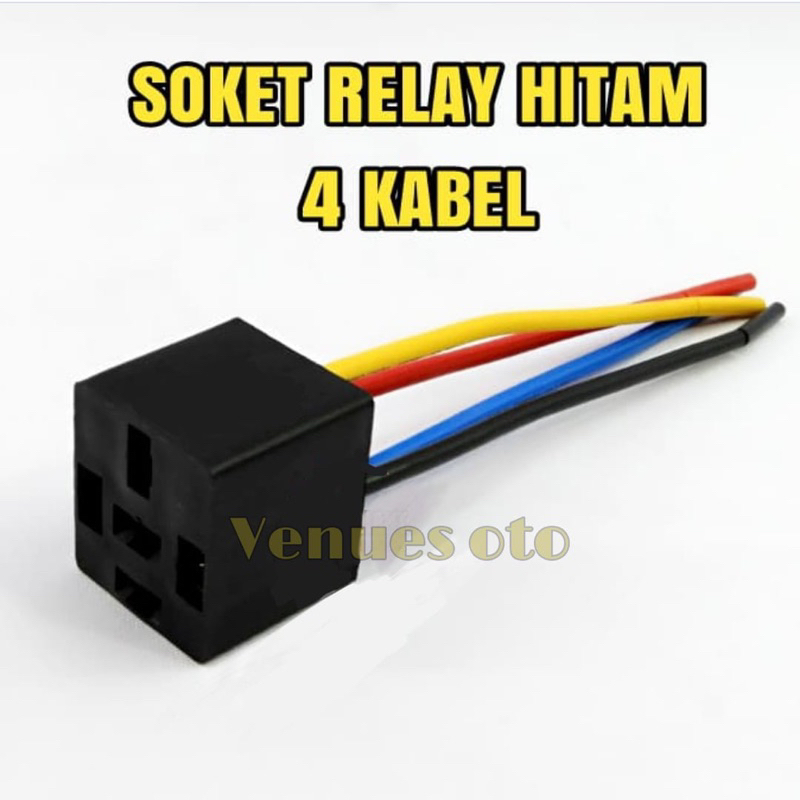 Soket Relay Hitam 4 kabel - Kabel murni tembaga