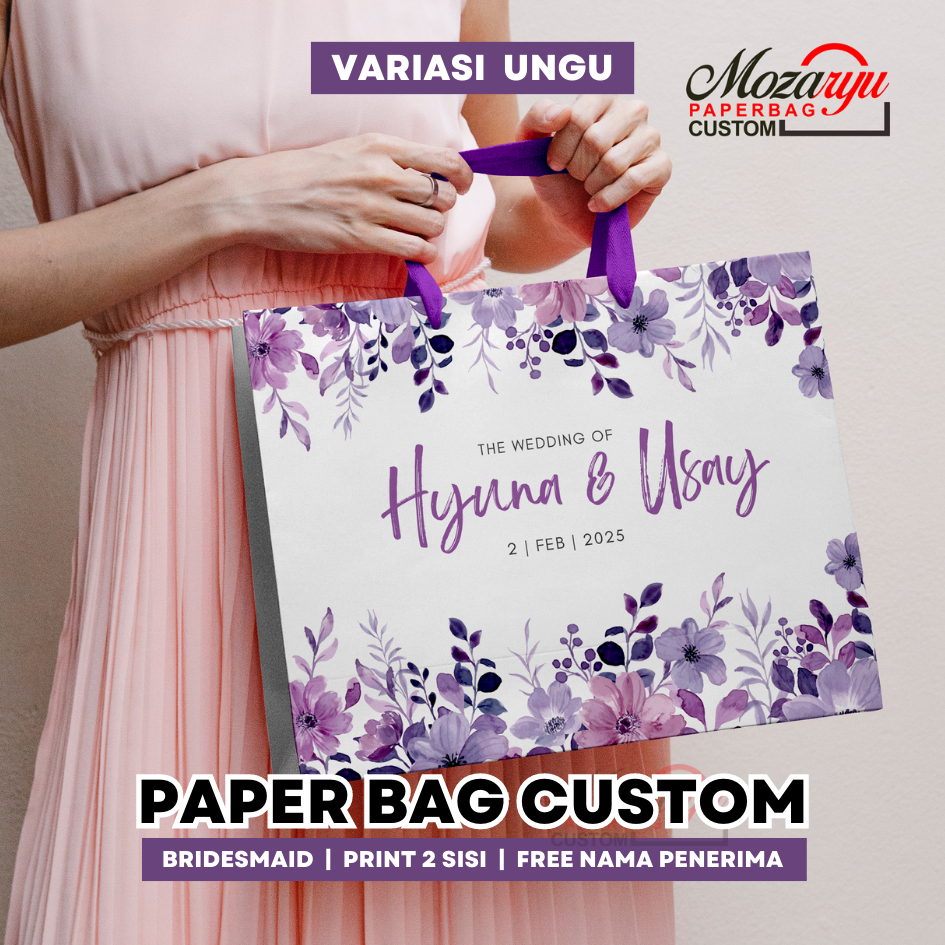 

Paper Bag Custom Bridesmaid Ungu, Cetak 2 Sisi, Gratis Nama Penerima