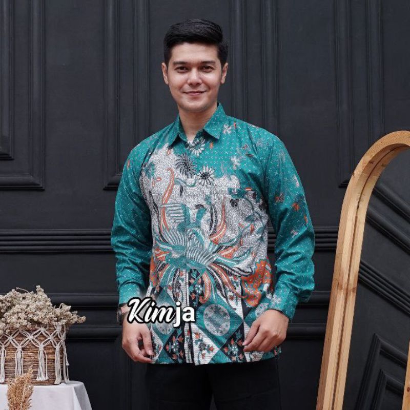 PUTU ATASAN KEMEJA BATIK PRIA COWOK LENGAN PANJANG MOTIF BURUNG WARNA HIJAU TOSCA TOSKA BIRU DONGKER