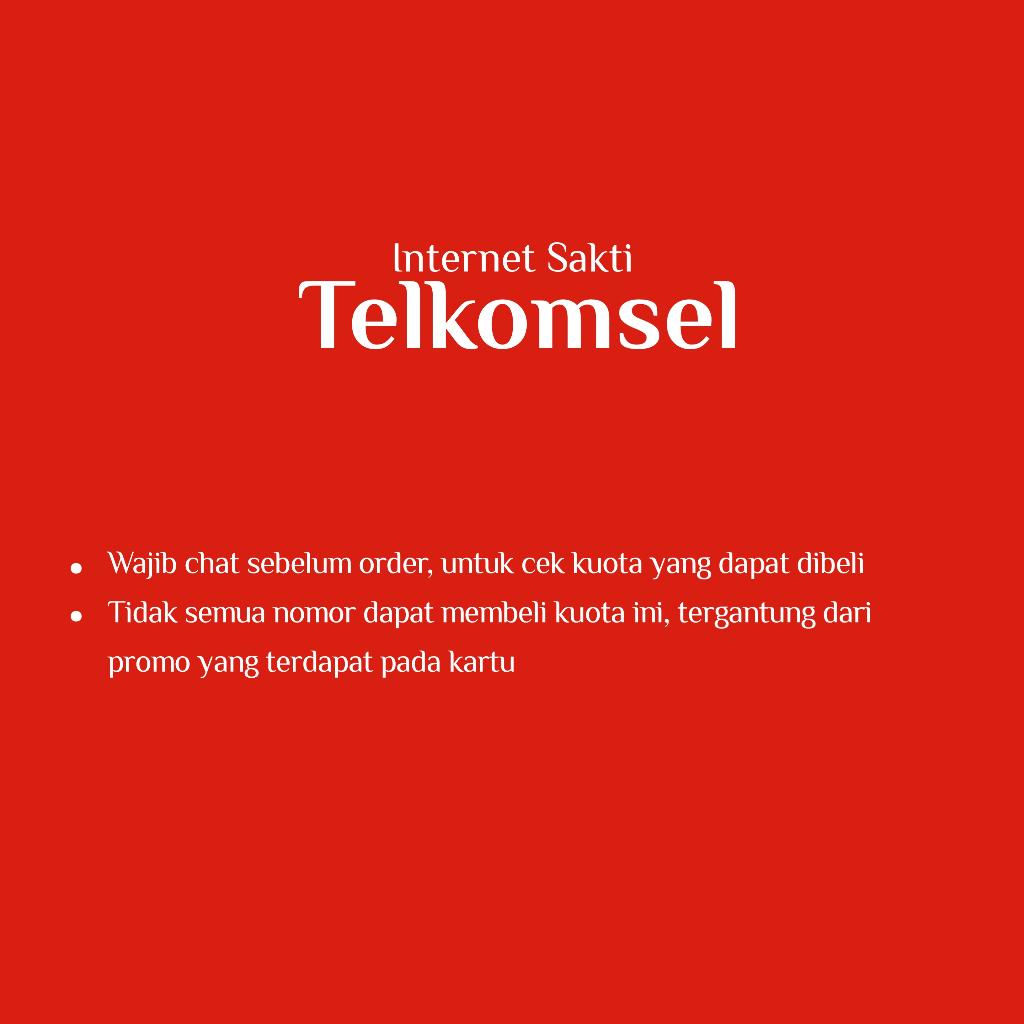 Paket Data (Kuota) Telkomsel Internet Sakti Murah. Mohon Baca deskripsi sebelum order