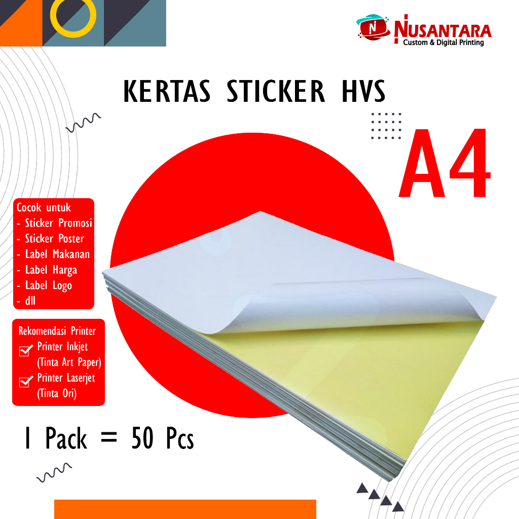 

STICKER HVS A4 ISI 50 LEMBAR / KERTAS STIKER A4