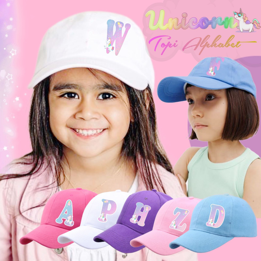 Topi Unicorn Alphabet Inisial Nama Anak 2-10Tahun 2056