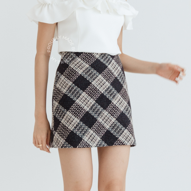[ HYERIES ] Plaid Mini Skirt Purple / Gingham Skirt / Square Skirt / Rok Korea / Rok Kotak Korea / C