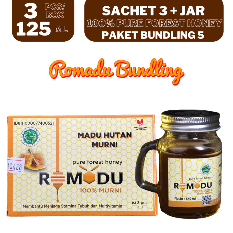 

Romadu Sachet Jar Madu Hutan Murni Paket Bundling 4 Box Isi 3 Jar 125 Ml