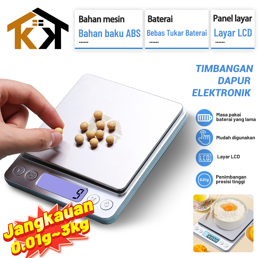 (KK) Timbangan Dapur Digital 3KG Stainless Steel High Quality / Mini Kitchen Digital Scale Kapasitas 3KG Timbangan Kue Buah Tepung Biji bijian Perhiasan Emas