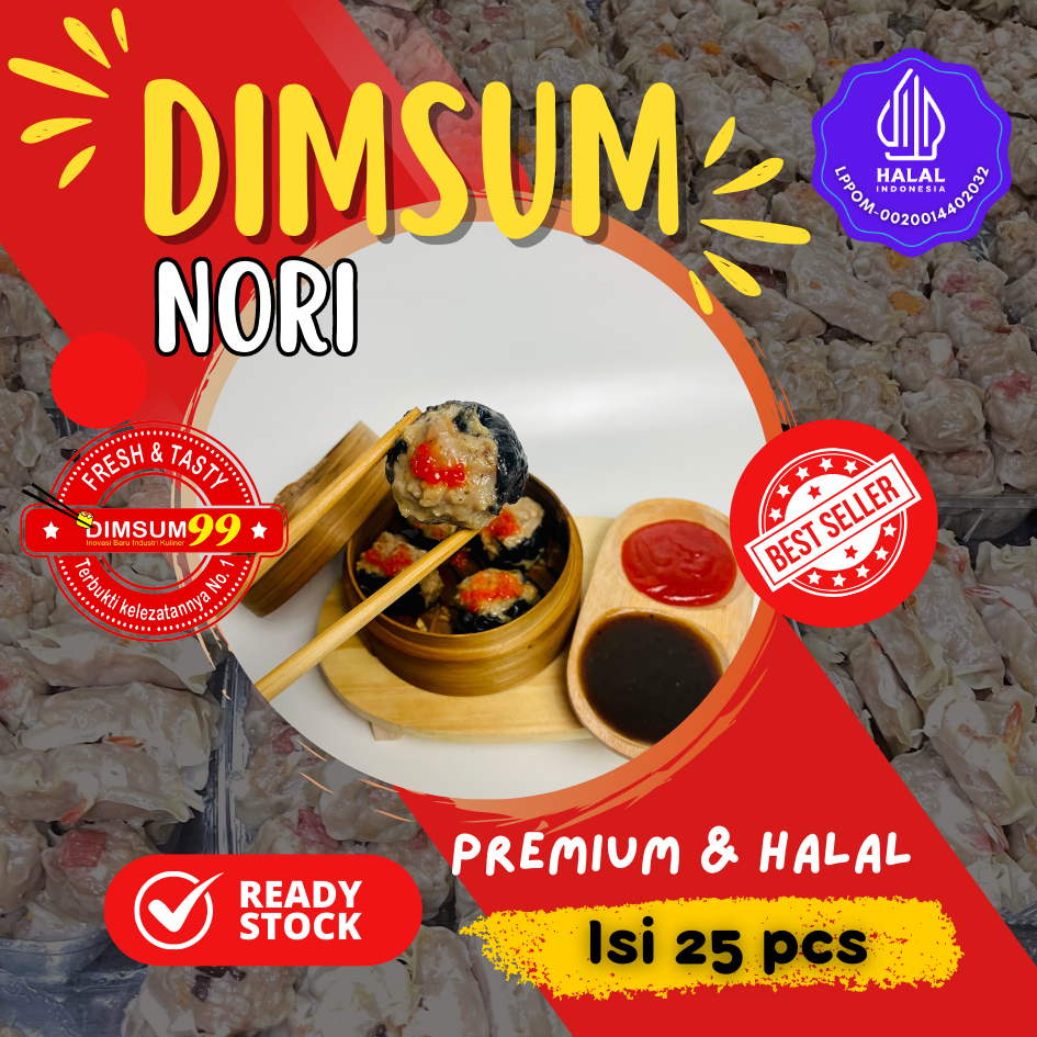 

TERLARIS!! Dimsum Frozen Nori Premium & Halal isi 25 pcs GRATIS Saus Merah & Lada Hitam