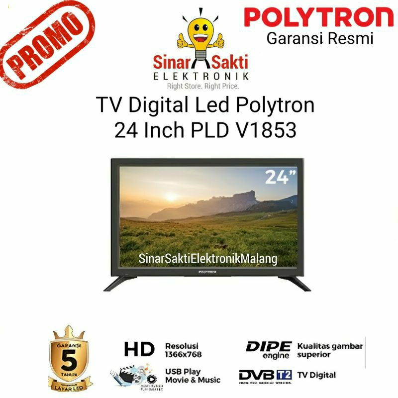Polytron TV Led Digital 24 Inch Murah PLD 24V1853 24" Murah Sinar Sakti Malang 24Inch