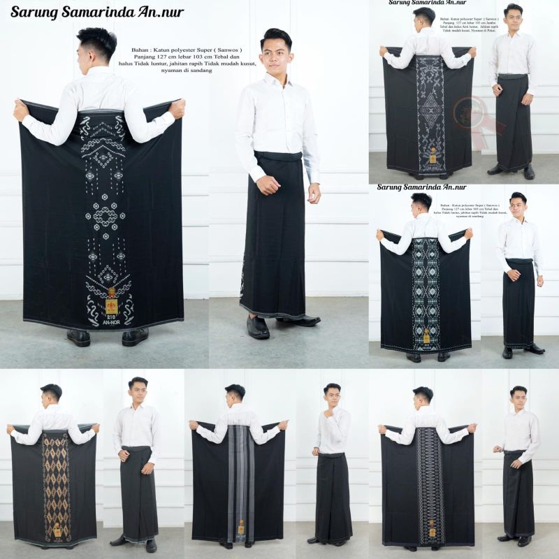 Sarung samarinda an nur halus berkuwalitas hitam polos motif garis warna