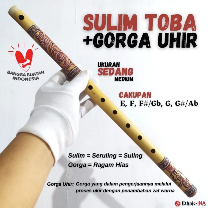 Sulim / Seruling / Suling ( Batak ) Toba dengan Gorga Uhir | ukuran Sedang / Medium