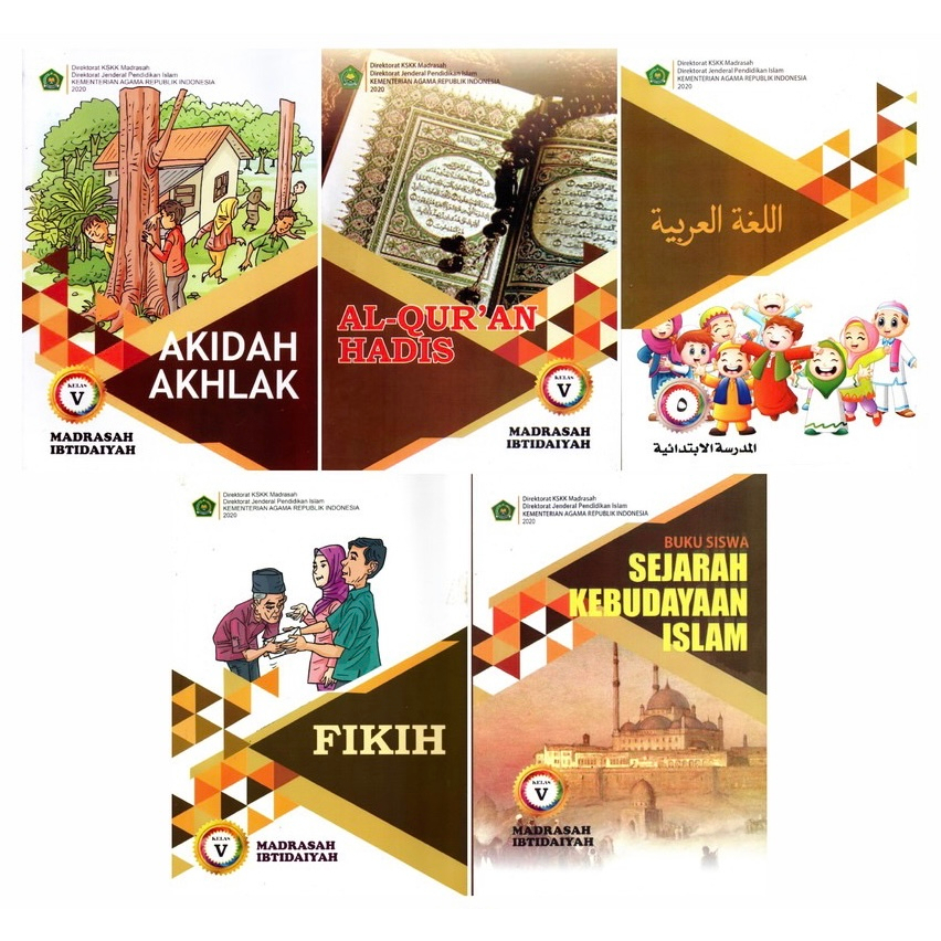 BUKU MI KEMENAG KELAS 5 SD 1 SET (AKIDAH AKHLAK, AL-QUR'AN HADIS, BAHASA ARAB, FIKIH, SKI)