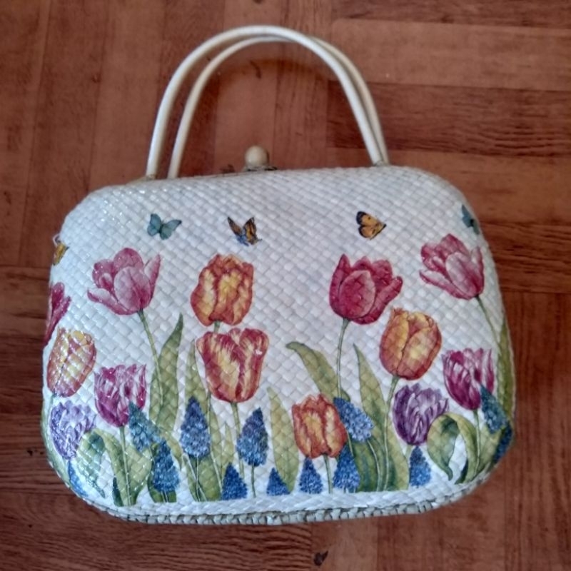Tas Bantal Decoupage/Tas Pandan/Tas Bantal Pandan/Tas Mukena
