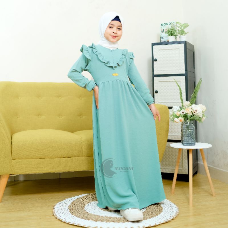 Crinkle Gamis Anak Perempuan 3-10 Tahun Sage Green Terbaru