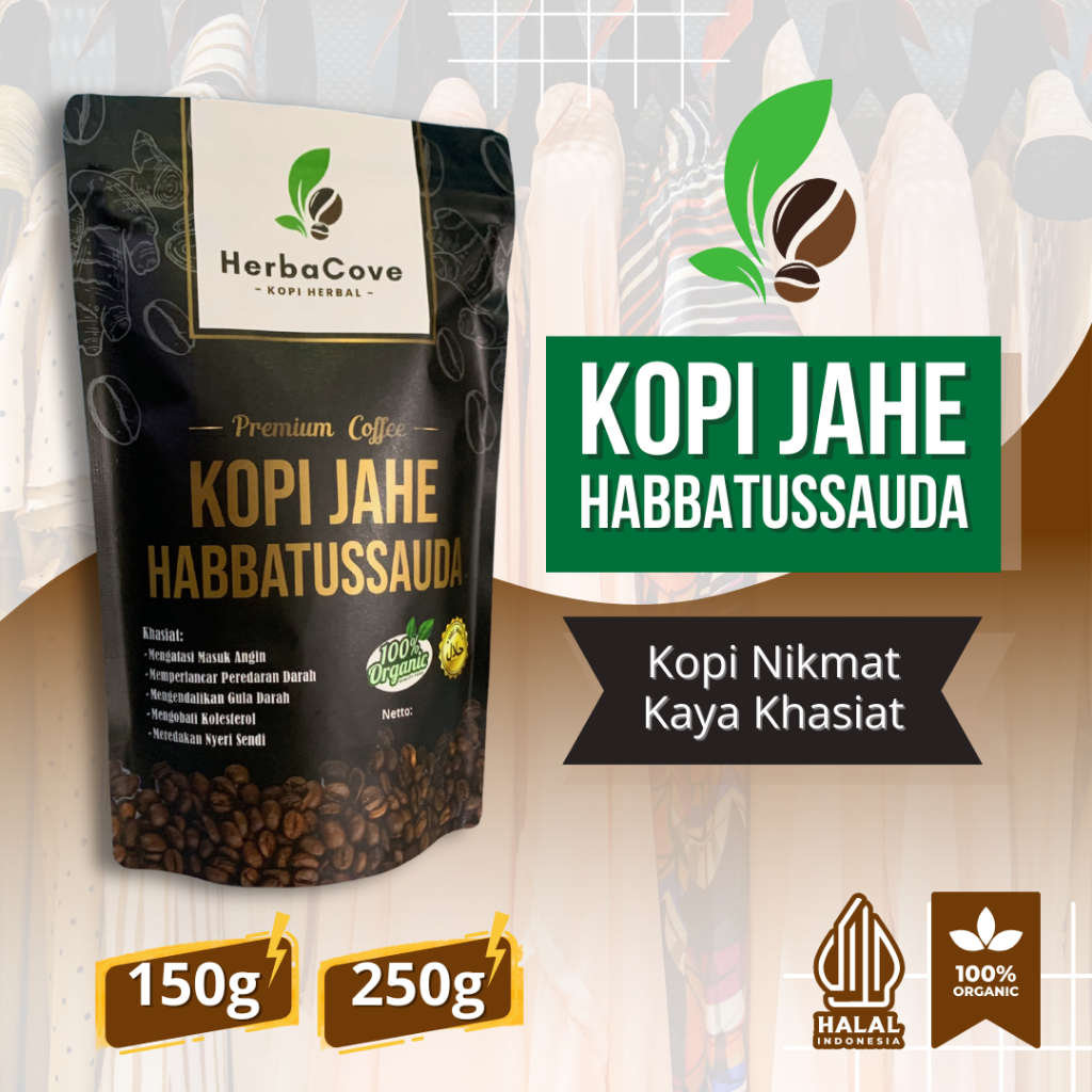 

Kopi Robusta Jahe Habbatussauda Kopi Kesehatan HerbaCove 150 Gram