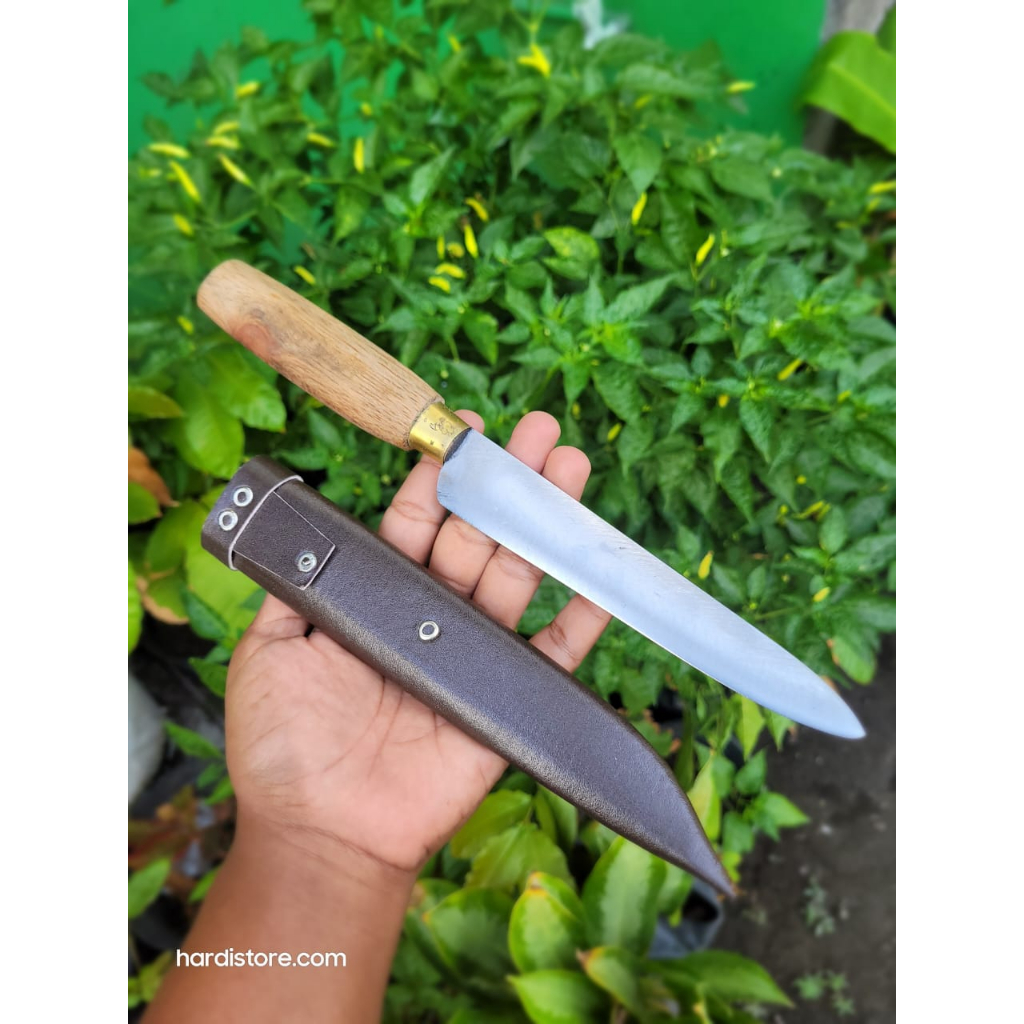 Pisau Dapur Serbaguna 16 cm Bahan Eks Gergaji m42 Tajam + Sarung Kalb